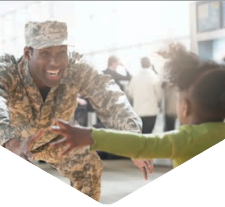 Veteran man encountering with his child
